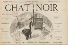 Première page du premier numéro du journal "Le Chat Noir - organe des intérêts de Montmartre" datant du 14 janvier 1882.